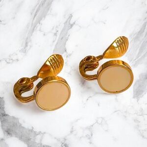 Vintage Stamped MONET Gold-Tone Disc Clip-On Earrings